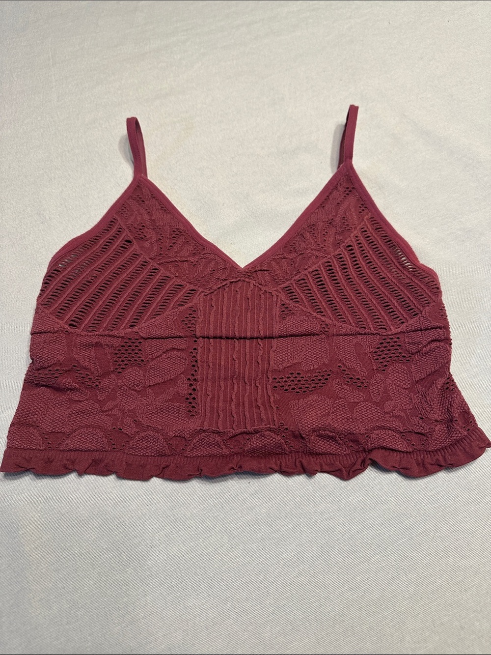 Fornia Floral Jacquard Lace Bralette Top in Deep Wine